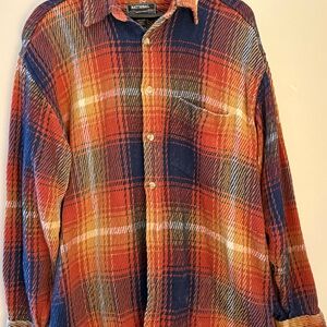 Casual Plaid Button Down Shirt - Red and Blue, heavyweight fabric.